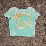 Ladies' "Juicy Peach" Fitted Crop T-Shirt - Bleached Teal, S