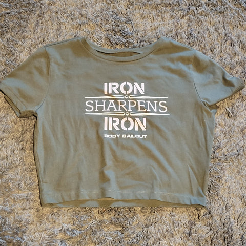 Ladies' "Iron Sharpens Iron" Fitted Crop T-Shirt - Olive Green, L