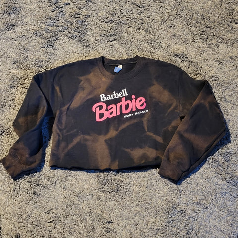 Crop Sweatshirt - "Barbell Barbie" - Bleached Black, S