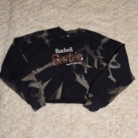 Crop Sweatshirt - "Barbell Barbie" - Bleached Black, M