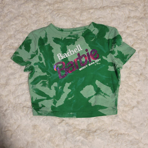Ladies' "Barbell Barbie" Fitted Crop T-Shirt - Bleached Kelly Green, S