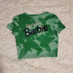 Ladies' "Barbell Barbie" Fitted Crop T-Shirt - Bleached Kelly Green, XS