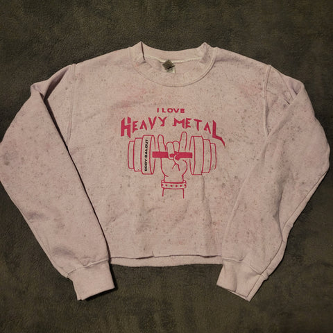 Crop Sweatshirt - "I Love Heavy Metal" - Dye Splattered Lavender, XS