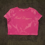 Ladies' "Goal Digger" Fitted Crop T-Shirt - Bleached Fuchsia, L