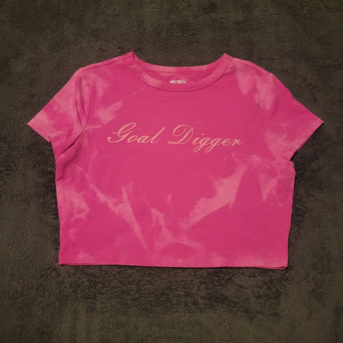 Ladies' "Goal Digger" Fitted Crop T-Shirt - Bleached Fuchsia, L