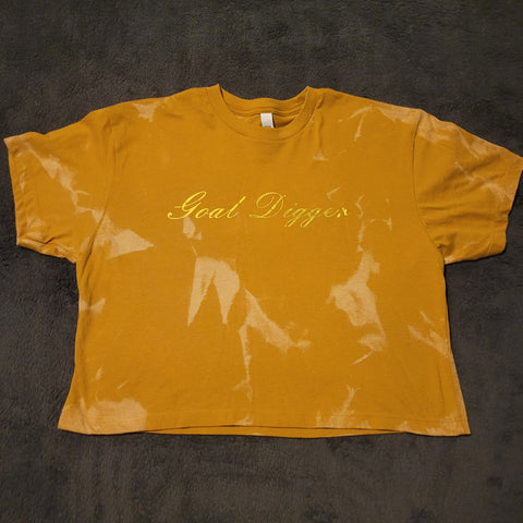 Ladies' "Goal Digger" Loose Fit Crop T-Shirt - Bleached Gold, L