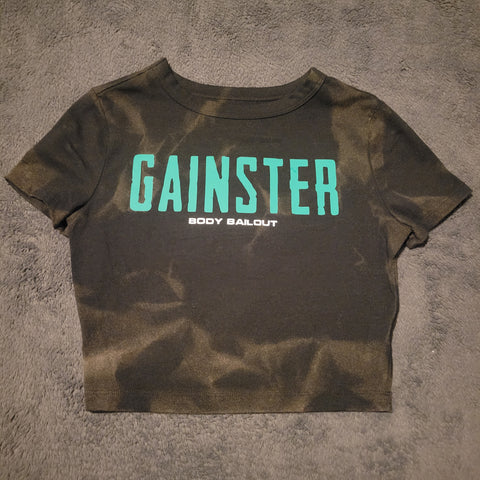 Ladies' "Gainster" Fitted Crop T-Shirt - Bleached Black, S
