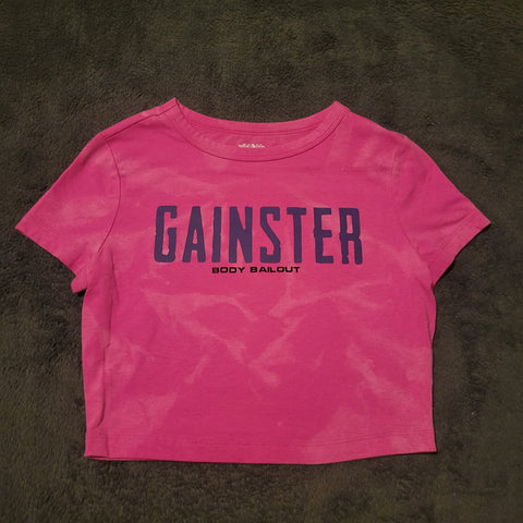 Ladies' "Gainster" Fitted Crop T-Shirt - Bleached Fuchsia, M