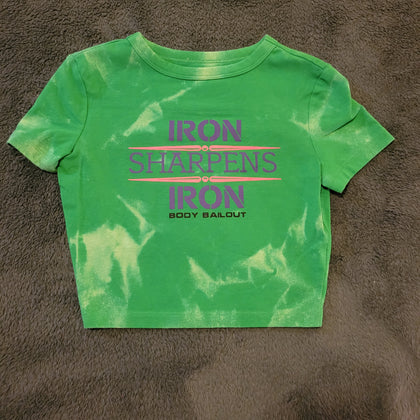 Fitted Cropped T-Shirt - "Iron Sharpens Iron" - Bleached Kelly Green, XS