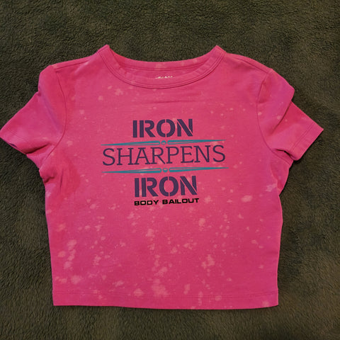 Ladies' "Iron Sharpens Iron" Fitted Crop T-Shirt - Bleached Fuchsia, S
