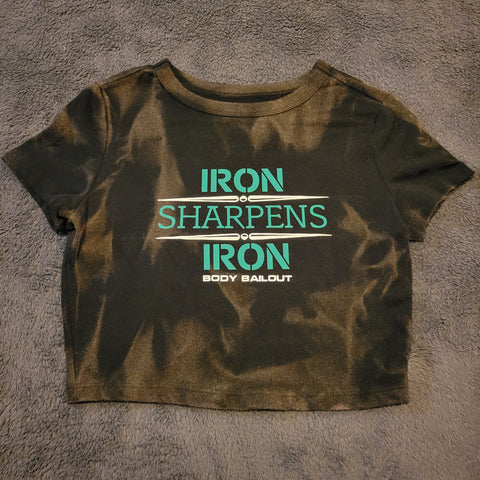 Ladies' "Iron Sharpens Iron" Fitted Crop T-Shirt - Bleached Black, M