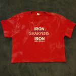 Ladies' "Iron Sharpens Iron" Loose Fit Crop T-Shirt - Bleached Red, L
