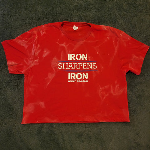 Ladies' "Iron Sharpens Iron" Loose Fit Crop T-Shirt - Bleached Red, L