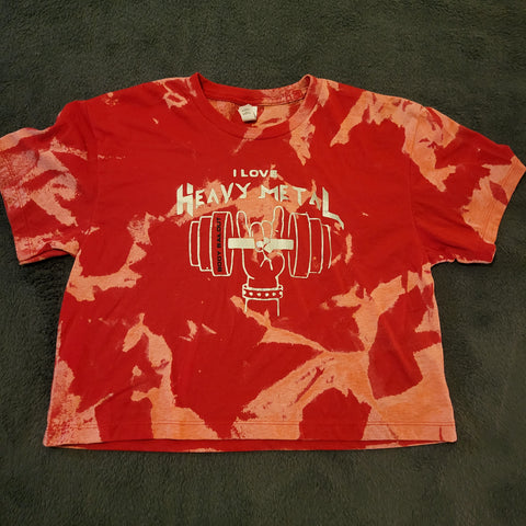Ladies' "I Love Heavy Metal" Loose Fit Crop T-Shirt - Bleached Red, M