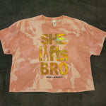 Ladies' "She Lifts Bro" Loose Fit Crop T-Shirt - Bleached Desert Pink, L