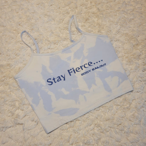 "Stay Fierce" Cropped Tank - Bleached Blue, M