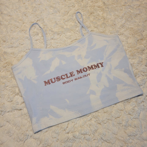 "Muscle Mommy" Cropped Tank - Bleached Blue, L
