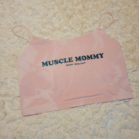 "Muscle Mommy" Cropped Cami Tank - Bleached Blush, L