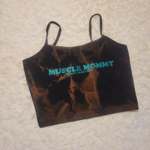 "Muscle Mommy" Cropped Tank - Bleached Black, M