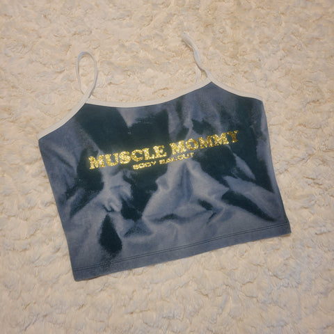 "Muscle Mommy" Cropped Tank - Bleached Green, S