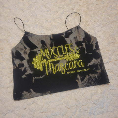 "Muscles & Mascara" Cropped Cami Tank - Bleached Black, L
