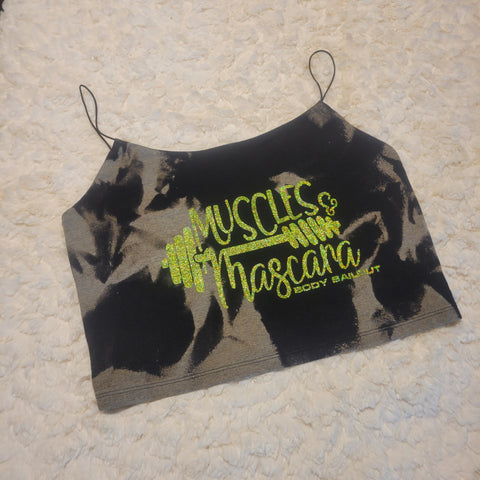 "Muscles & Mascara" Cropped Cami Tank - Bleached Black, L