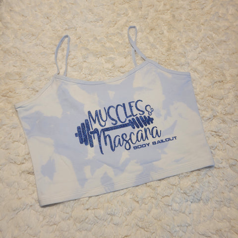 "Muscles & Mascara" Cropped Tank - Bleached Blue, L