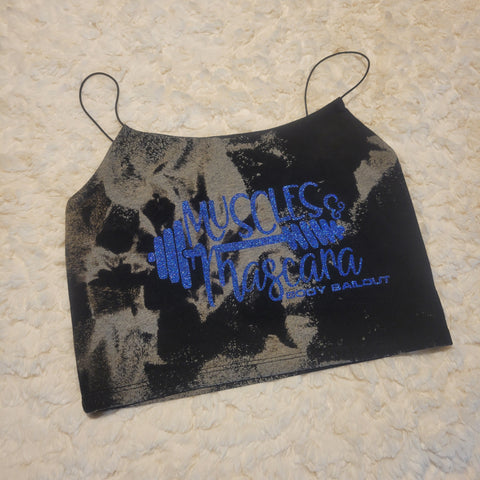 "Muscles & Mascara" Cropped Cami Tank - Bleached Black, S
