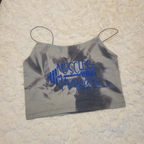 "Muscles & Mascara" Cropped Cami Tank - Bleached Gray, S