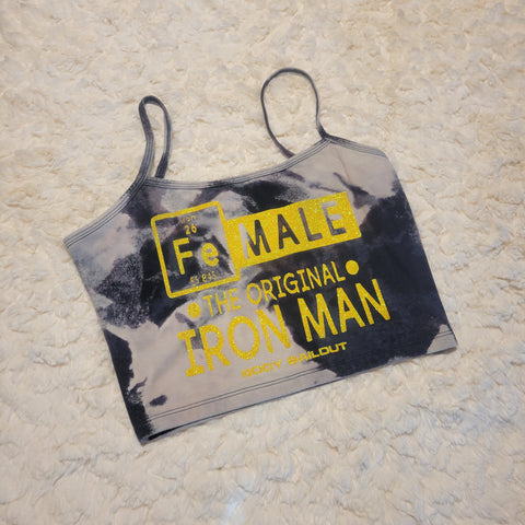 "FeMALE The Original Iron Man" Cropped Tank - Bleached Navy, S
