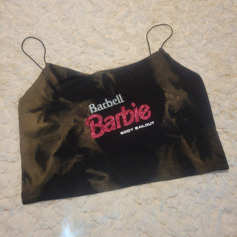 "Barbell Barbie" Cropped Cami Tank - Bleached Black, L
