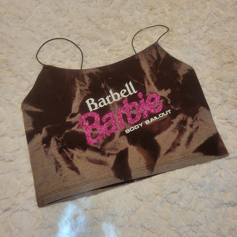 "Barbell Barbie" Cropped Cami Tank - Bleached Brown, M
