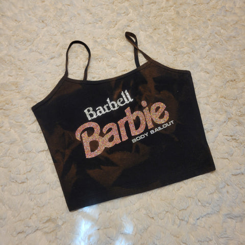 "Barbell Barbie" Cropped Tank - Bleached Black, S