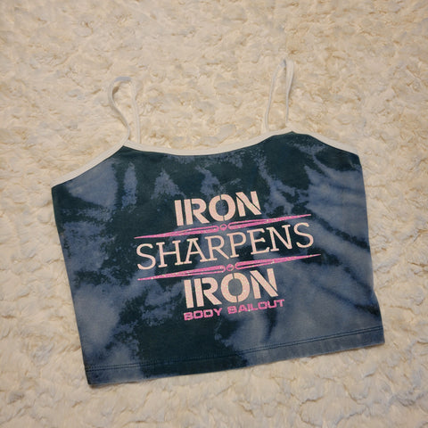 "Iron Sharpens Iron" Cropped Tank - Bleached Green, S