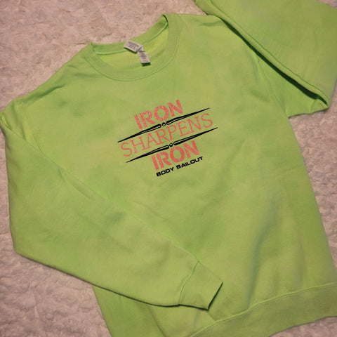 "Iron Sharpens Iron" Unisex Sweatshirt - Bleached Lime Green, S