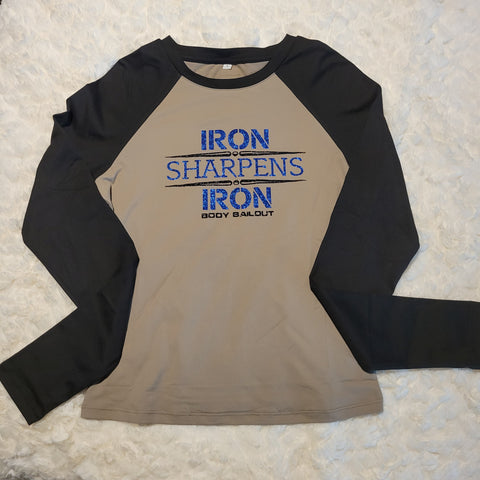 Baseball T-shirt - "Iron Sharpens Iron" - Sepia & Black, S