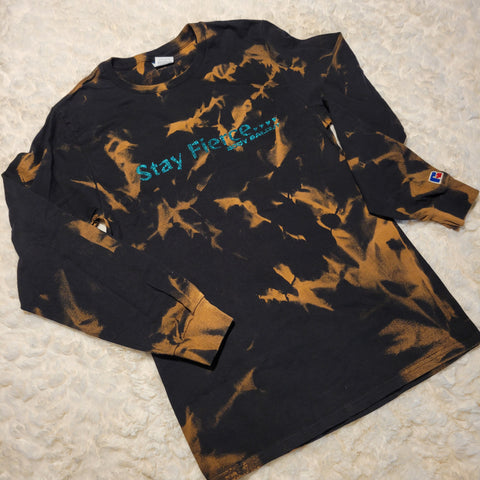 Long-sleeved Unisex T-shirt - "Stay Fierce" - Bleached Black, S
