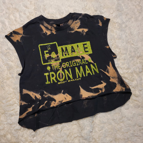 Customized Unisex T-shirt - "FeMALE the Original Iron Man" - Bleached Black, S