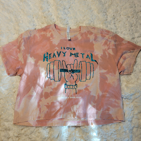 Loose Fit Cropped T-Shirt - "I Love Heavy Metal" - Bleached Desert Pink, L