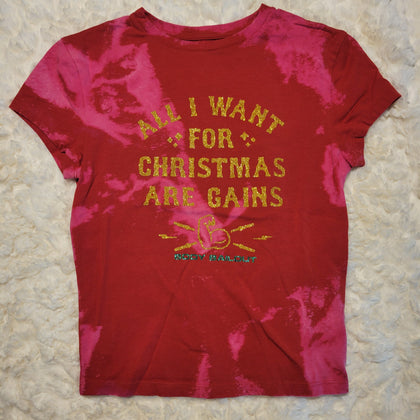 "Christmas Gains" Babydoll T-Shirt - Bleached Red, S
