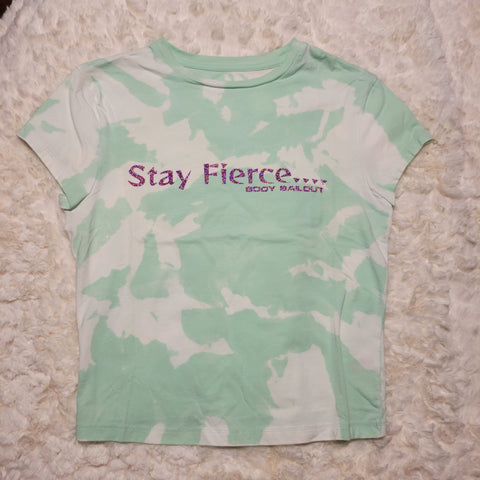"Stay Fierce" Babydoll T-Shirt - Bleached Seafoam Green, M