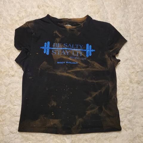 "Be Salty Stay Lit" Babydoll T-Shirt - Bleached Black, L