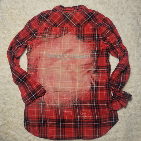 Upcycled Flannel Shirt - "Muscle Mommy" - Red & Blue Plaid, XL