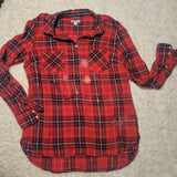 Upcycled Flannel Shirt - "Muscle Mommy" - Red & Blue Plaid, XL