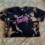 Ladies' "Barbell Barbie" Loose Fit Crop T-Shirt - Bleached Black, XL