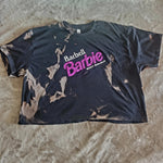 Ladies' "Barbell Barbie" Loose Fit Crop T-Shirt - Bleached Black, XXL