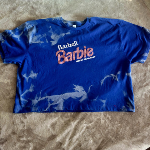 Ladies' "Barbell Barbie" Loose Fit Crop T-Shirt - Bleached Royal Blue, XXL