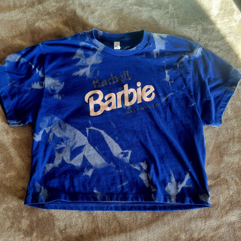 Ladies' "Barbell Barbie" Loose Fit Crop T-Shirt - Bleached Royal Blue, L