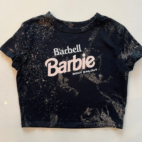 Ladies' "Barbell Barbie" Fitted Crop T-Shirt - Bleached Black, L