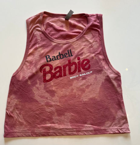 Ladies' "Barbell Barbie" Festival Crop Tank - Bleached Smoked Paprika, L